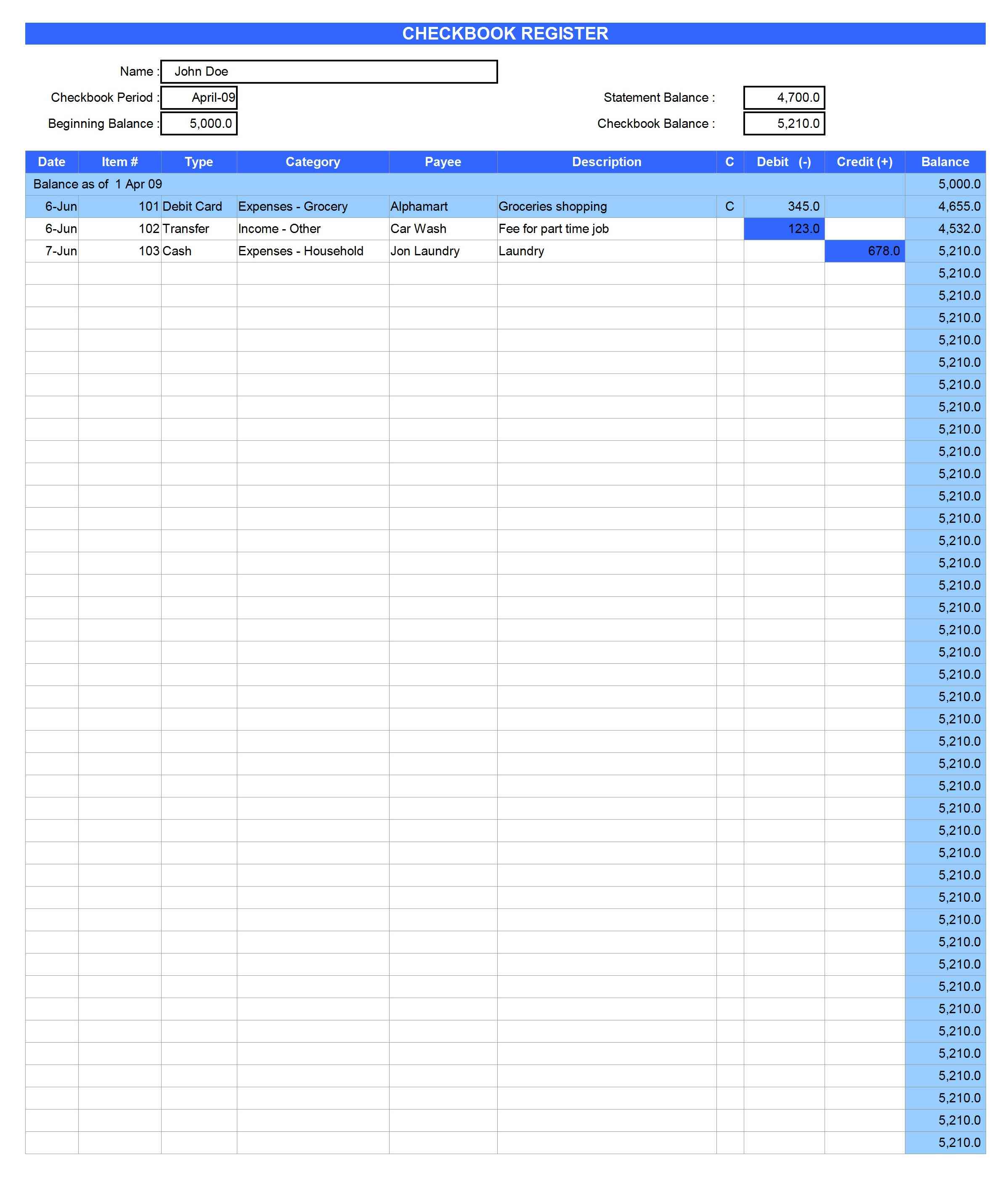 microsoft office checkbook register template